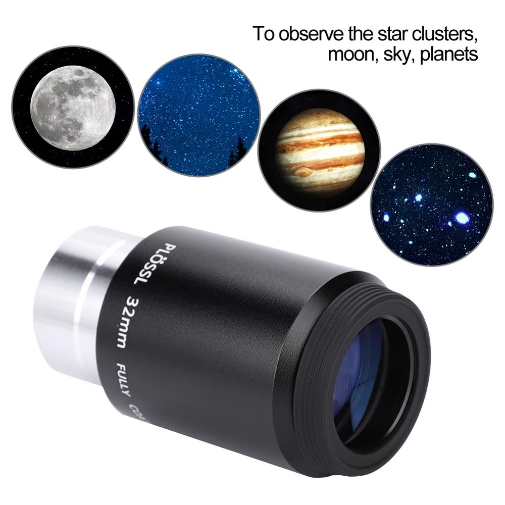 Astronomia telescópio lente ocular plossl 32mm com 1.25 &quot;rosca de filtro preto cor ocular plossl metal para astronomia telescópio