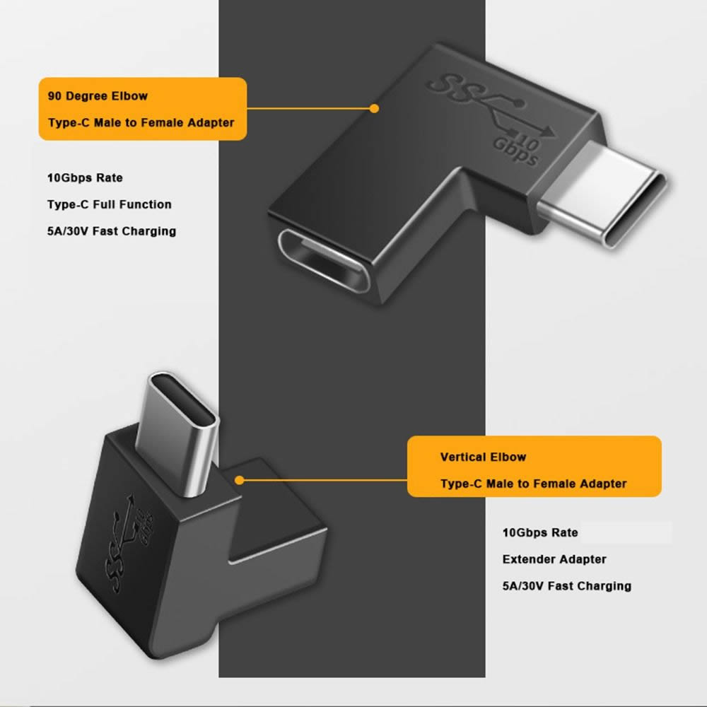 2szt. 10Gbps 90 stopni USB typu C męski na żeński konwerter USB C Adapter do telefonu komórkowego do laptopa Macbook Przenośne złącze