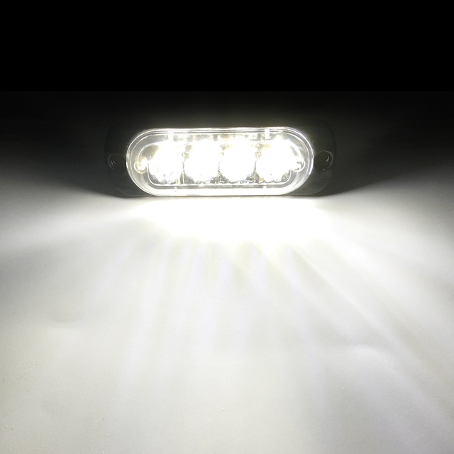 4 led-blitzvarsellys for bil, grill, blinkende, nødlampe for havari, bil, lastebil, tilhenger, varsellampe for led-sidelys, 12v , 24v hvite: Svart / Blå