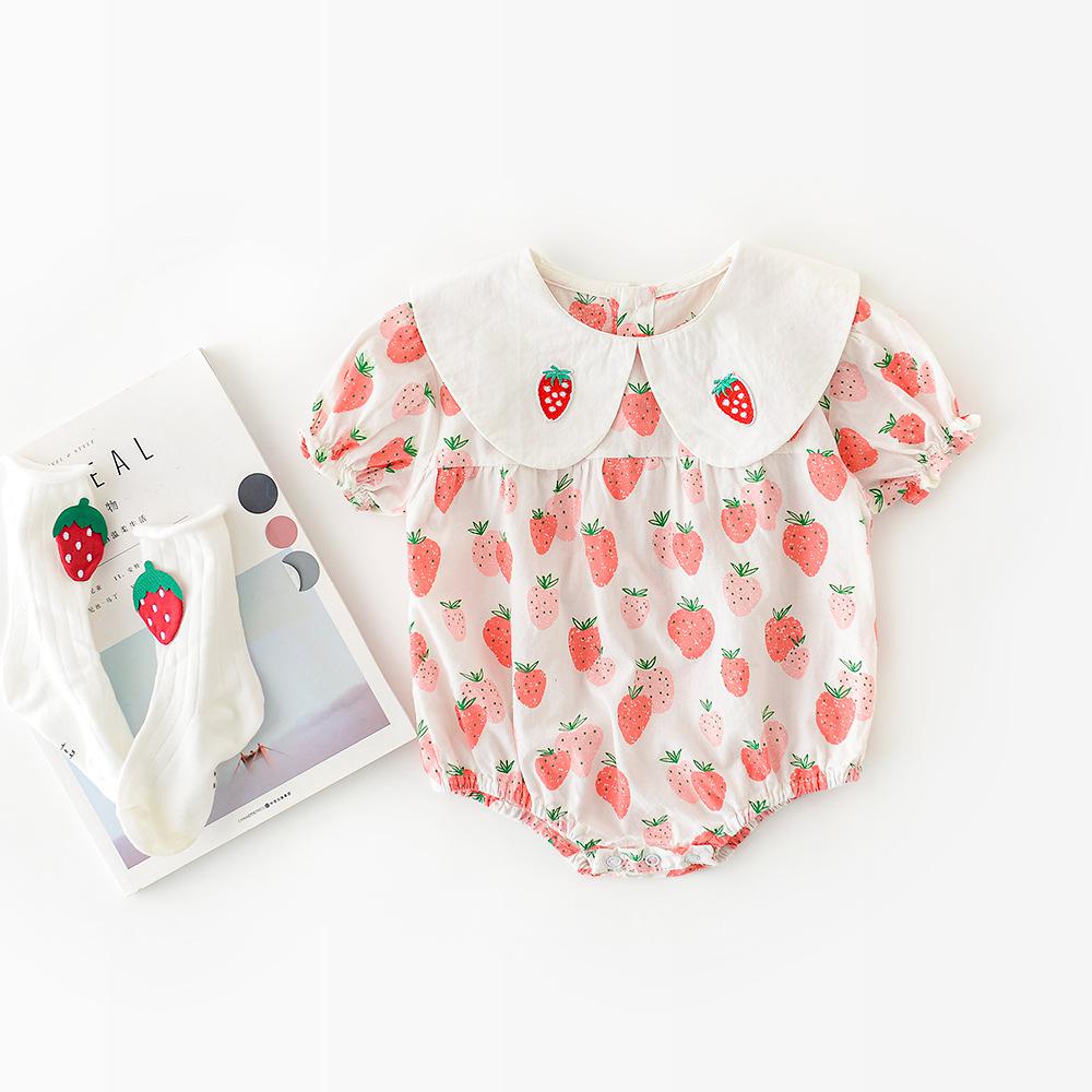 Yg – costume d'été pour enfants, col blanc, imprimé fraise, une pièce, manches courtes, triangle, court,: Ha Yi / 9M