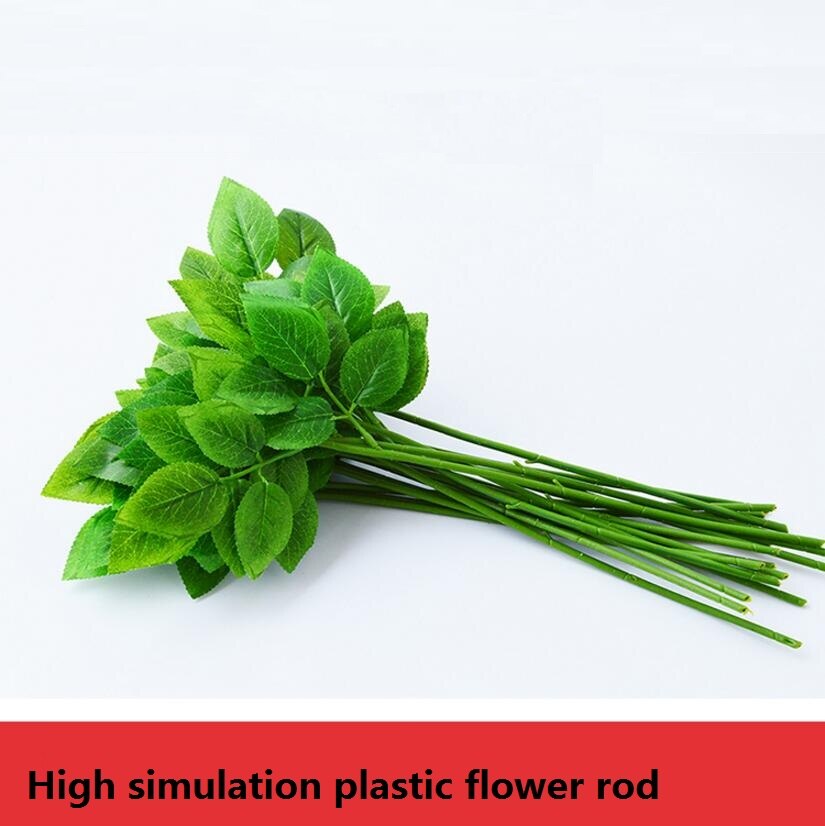 K15298 Simulation Artificial Flower Rod With Leave DIY Rose Soap flower Craft Wedding Decorativ Valentine's Day Birthday: 33CM plastic