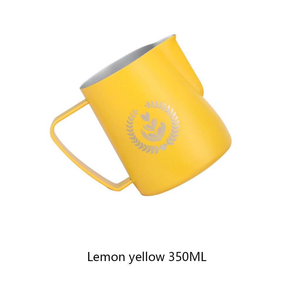Stainless Steel Cup Coffee Cup Coffee Milk Mug Frothing Milk Latte Jug Coffees Pitcher Mug Craft Latte Frothing Art Jug 600ml: lemon yellow 350ml
