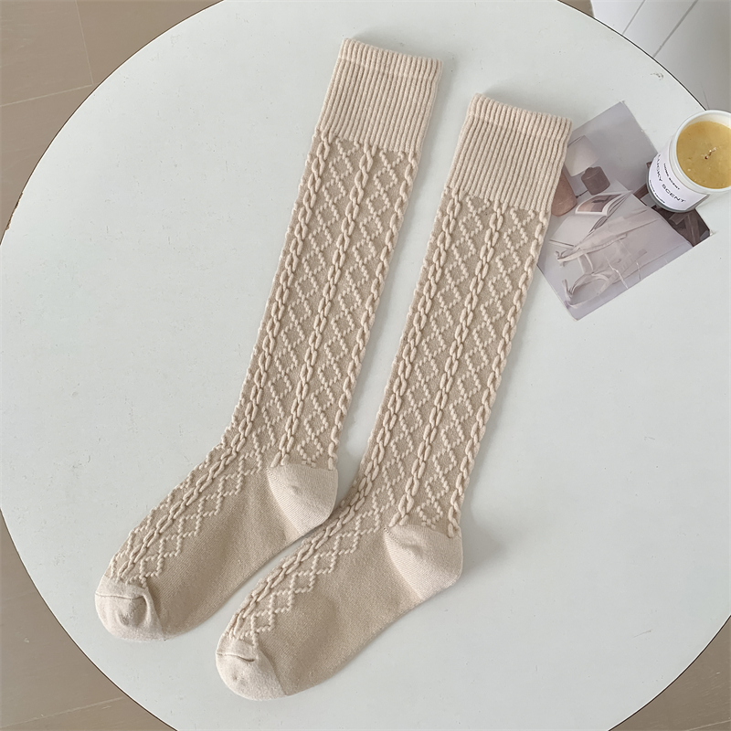 Medias Retro para mujer, calcetines hasta la rodilla de Color sólido de estilo japonés de para mujer, calcetines largos informales cálidos de estilo coreano: Beige