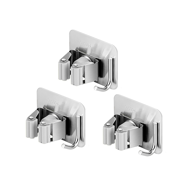Soporte para fregona de acero inoxidable 304, ganchos multiusos adhesivos montados en la pared, organizador de almacenamiento para el hogar, colgador de escoba: Borgoña