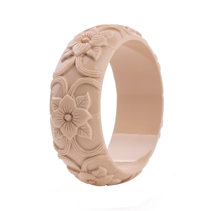 Klassieke Hars Manchet Gegraveerde Bloemen Armbanden Bangles Voor Vrouwen Mode Brede Acryl Armband Vrouwelijke Charme Bruiloft Sieraden: brown
