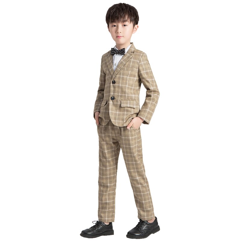 Ragazzi Plaid Suit Jacket bambini smoking abito formale abiti set bambino matrimonio mattina cappotto anello portatore blazer gilet pantaloni costumi