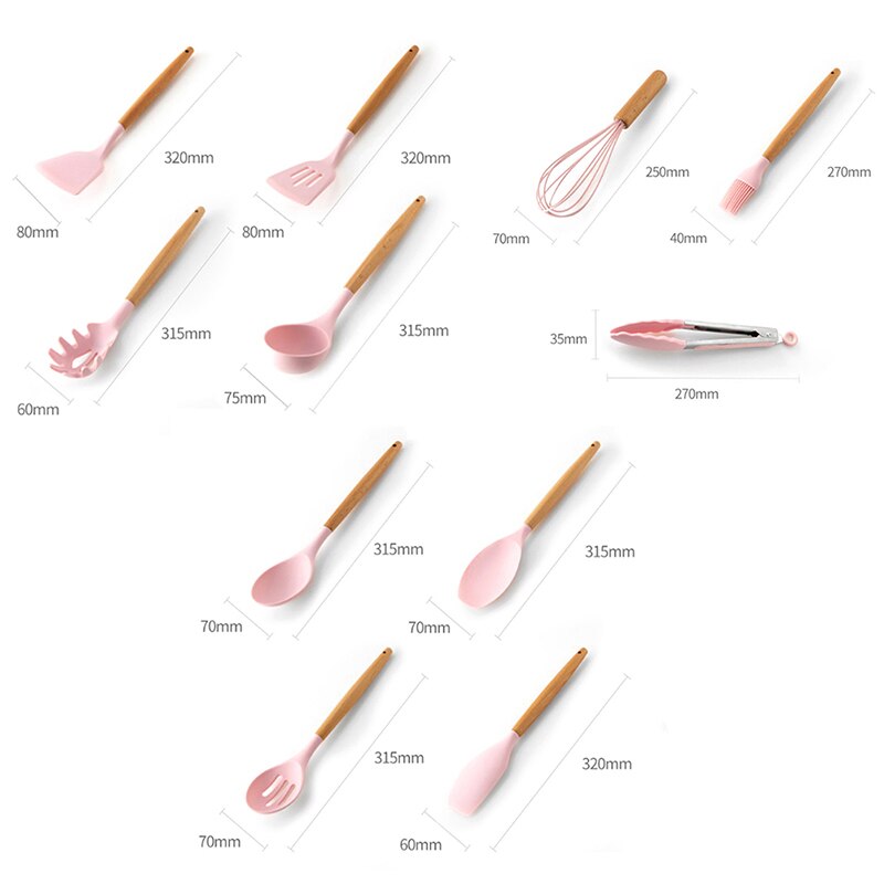 Silicone Cooking Utensils Set Non-stick Spatula Shovel Wooden Handle Cooking Tools Set With Storage Box Kitchen Tools