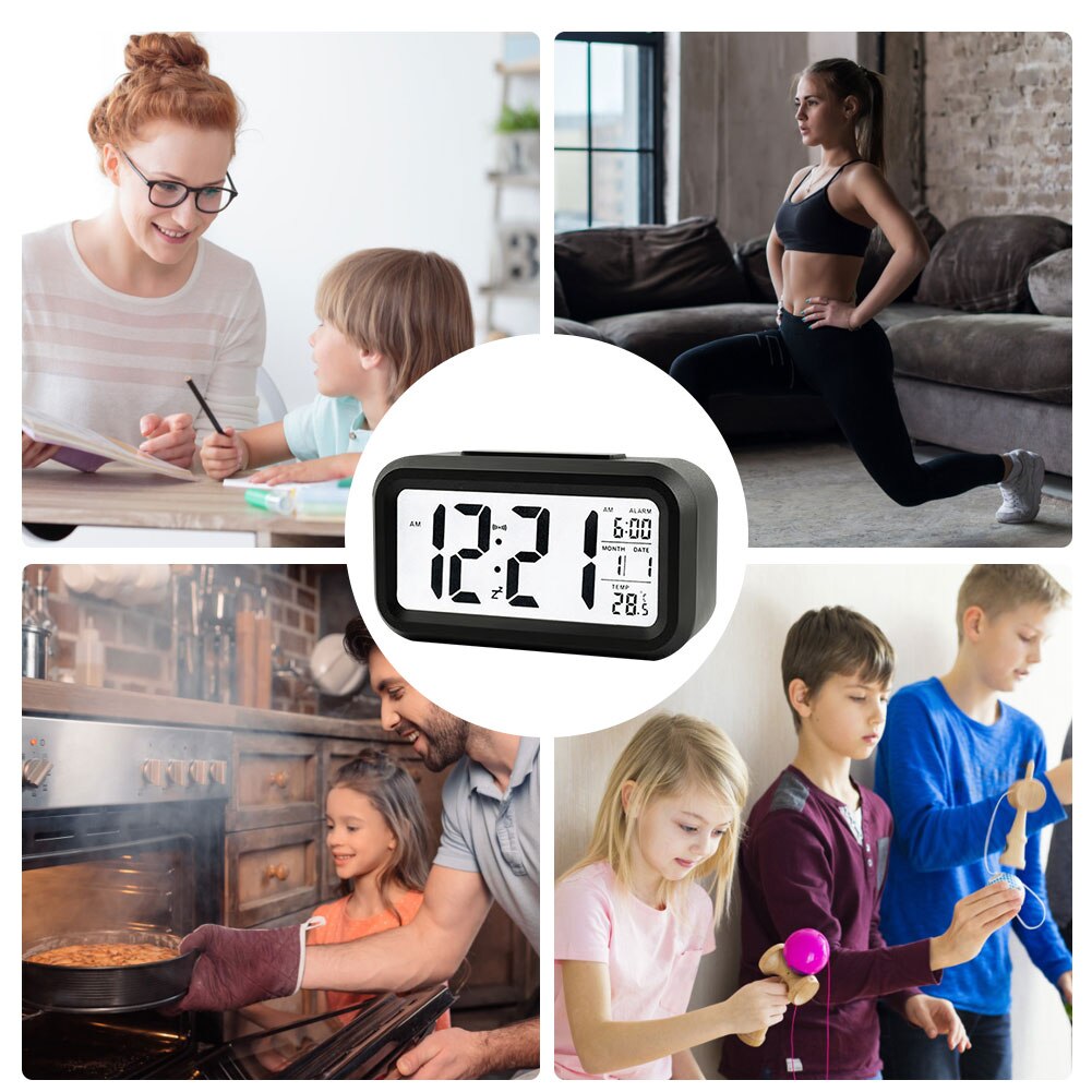 Smart Temperature Alarm Clock LED Digital Electronic Backlight Calendar Desktop Table Watch Battery Power Clocks