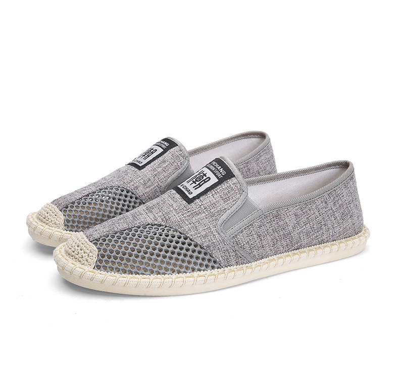 Chaussures d'été en maille respirante pour hommes, souliers de pêcheur décontractés, absorbant la sueur, chaussures de conduite en toile de lin à enfiler,: GRAY / 43