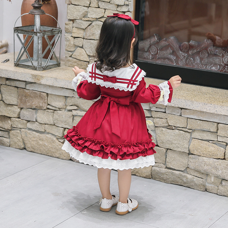 Barn lolita klänning japansk kawaii lolita kostymer blå/röd långärmad spetsklänning barns prinsessa tefest kläder  vo816