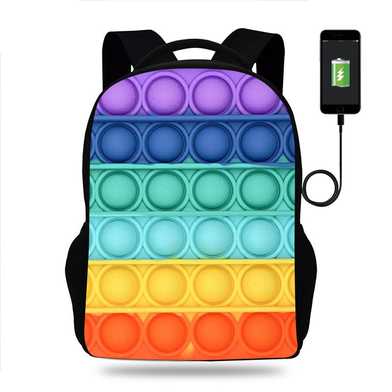 Push Pop It fidget Backpack for Teenagers Boys Girls School Bags Children Oxford USB Charge Bag Kids Mochilas: Light Green