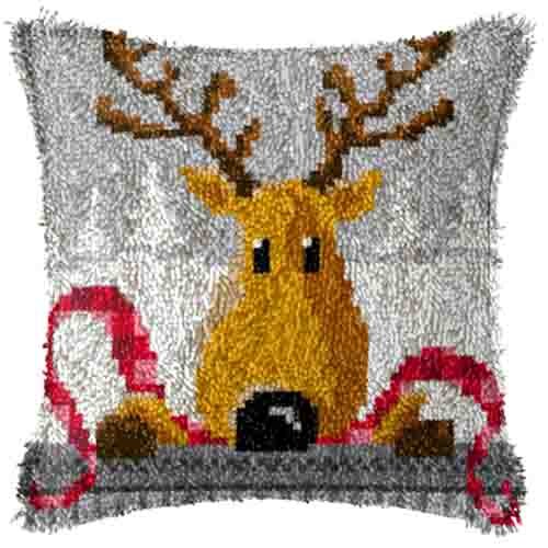 Navidad Gfit bordado almohada pestillo gancho alfombra kits diy alfombras punto de cruz almohada hágalo usted mismo decoración de casa: Amarillo claro