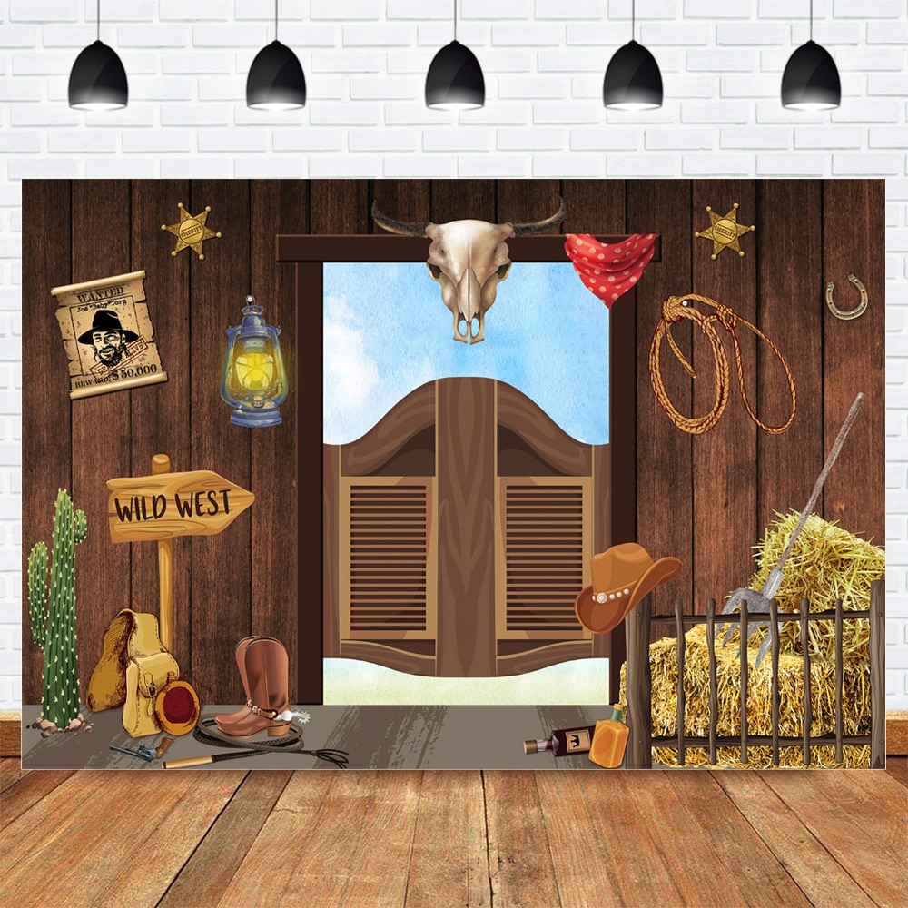 Western Cowboy Birthday Backdrop - Wild West Party Banner - Photography Decor Photocall