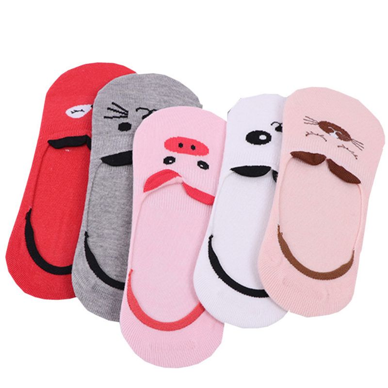 Calcetines de algodón antideslizantes con estampado Animal de gato, zorro, cerdo, chicas japonesas, calcetines invisibles con orejas 3D, boca superficial