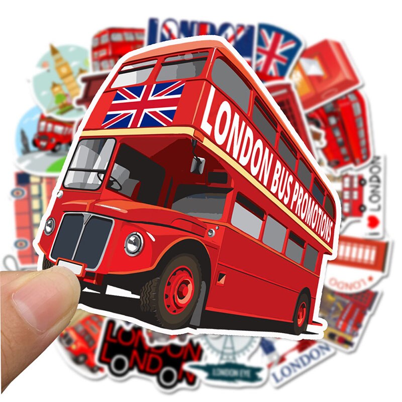50Pcs London Red Bus Telephone Booth Waterproof Stickers For Laptop Motorcycle Skateboard Luggage Decal Toy Sticker