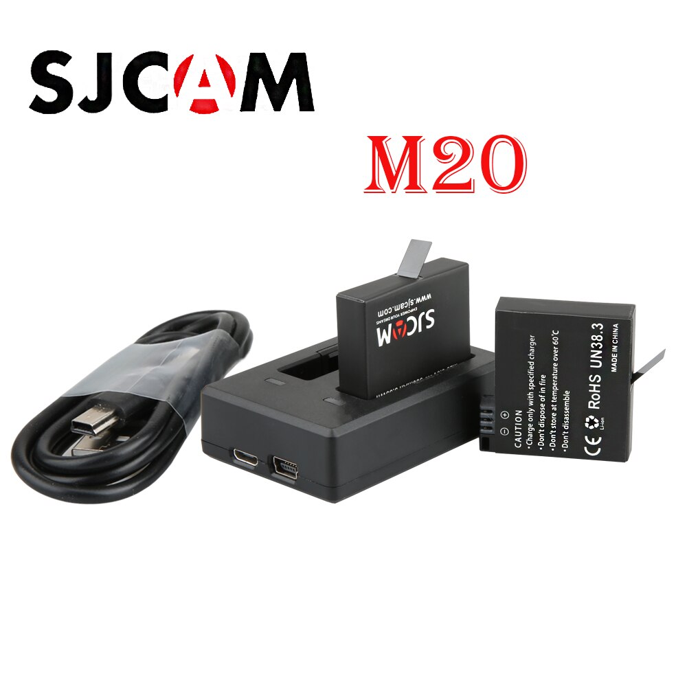 2x Batterijen Originele Sjcam M20 Oplaadbare Batterij + Dual Battery Charger Voor Sjcam M20 2160P 16MP Sport Dv Camera accessoires