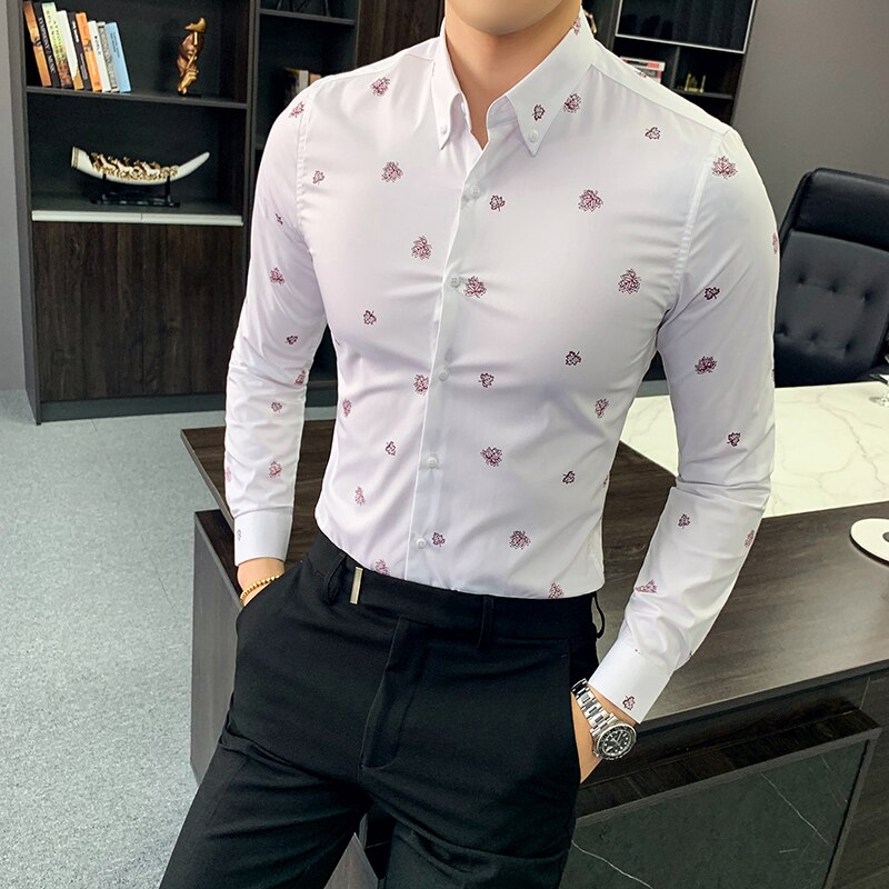 Menn dress skjorte langermet business skjorter casual slim fit skjorter formell sosial klassisk skjorte camisa masculina