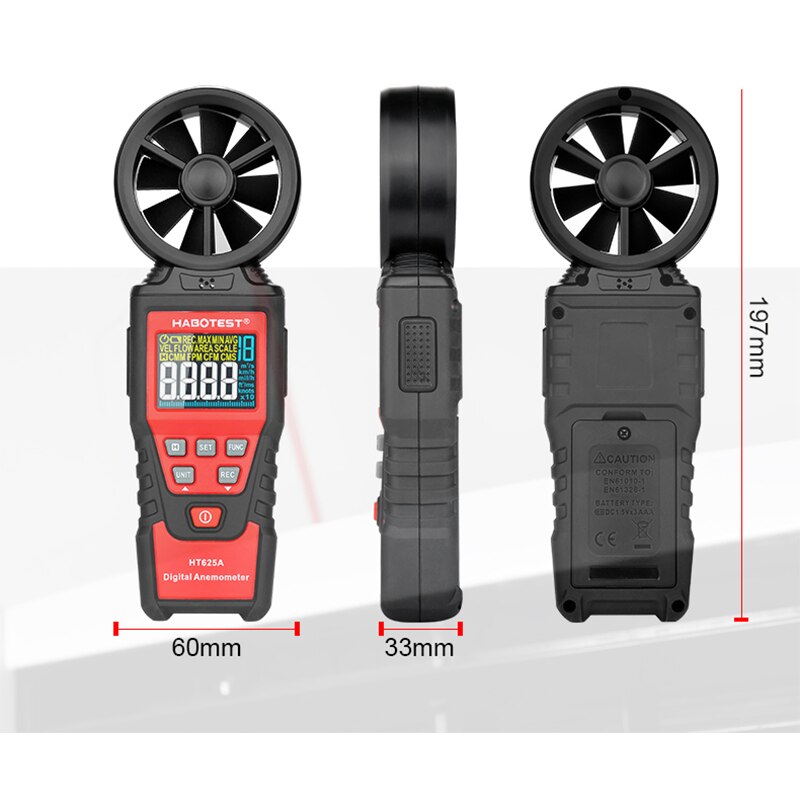 Portable HT625 digital anemometer handheld anemometer for wind speed temperature and wind chill measurement with backlit LCD