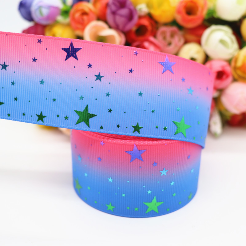 10 Yards 1.5 "38MM brillant arc-en-ciel or étoile imprimé ruban gros-grain pour cheveux nœuds bricolage artisanat accessoires faits à la main M19090201: 10
