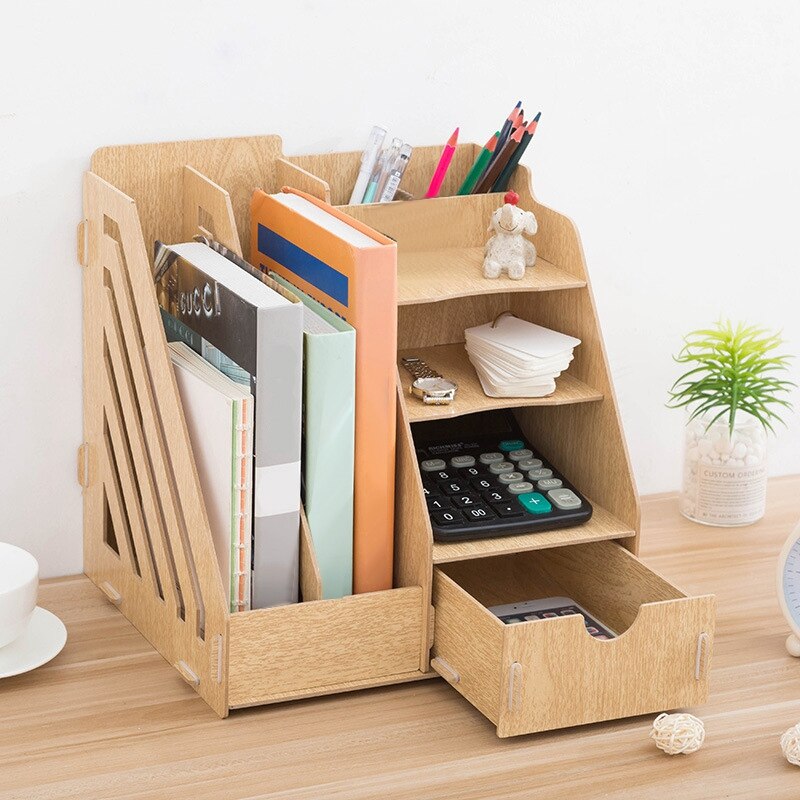 DIY Office Supplies Desktop Organizer Bookshelf A4 Drawer Folder Shelf File Tray Desk Organizer-SCLL
