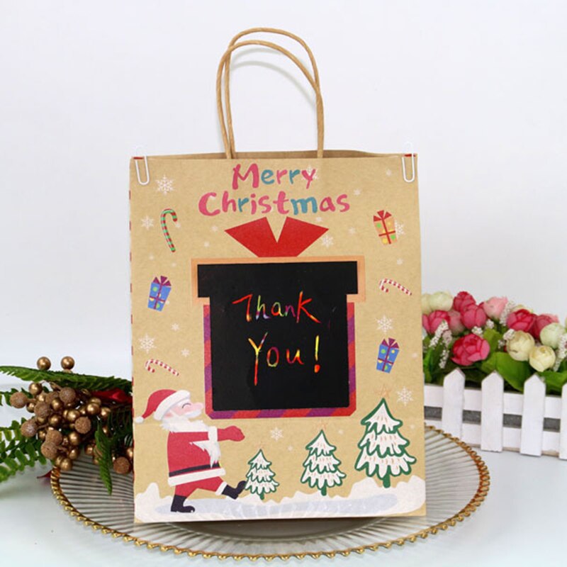 Sacchetti regalo per Festival di sacchetti di carta natalizi multifunzione da 12 pezzi con manici forniture per feste di natale graffi fai da te graffiti HYD