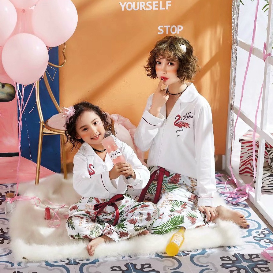 Mama Babe Mother Daughter Pajamas Clothing for Family Matching Outfits 100% Cotton Flamingo Pijamas Mom Baby Girls Pyjamas