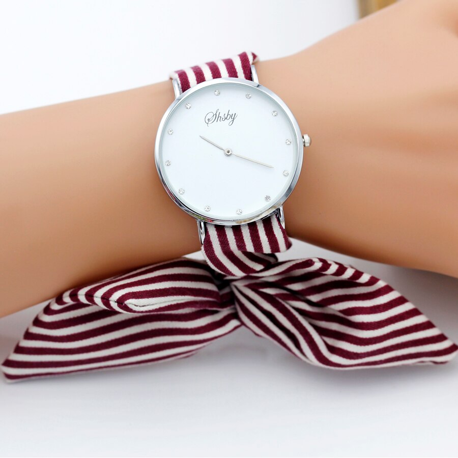 shsby brand Ladies Concise stripe cloth wristwatch women dress watches fabric watch sweet girls Bracelet watch