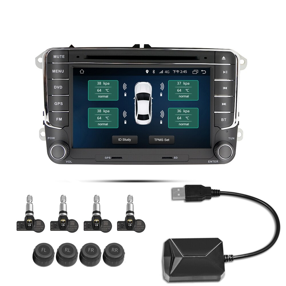 Bandenspanningscontrolesysteem Tpms Voor Android Auto Dvd Navi Usb Band Sensoren Alarm Monitoring Systeem Kit Met 4 Sensoren