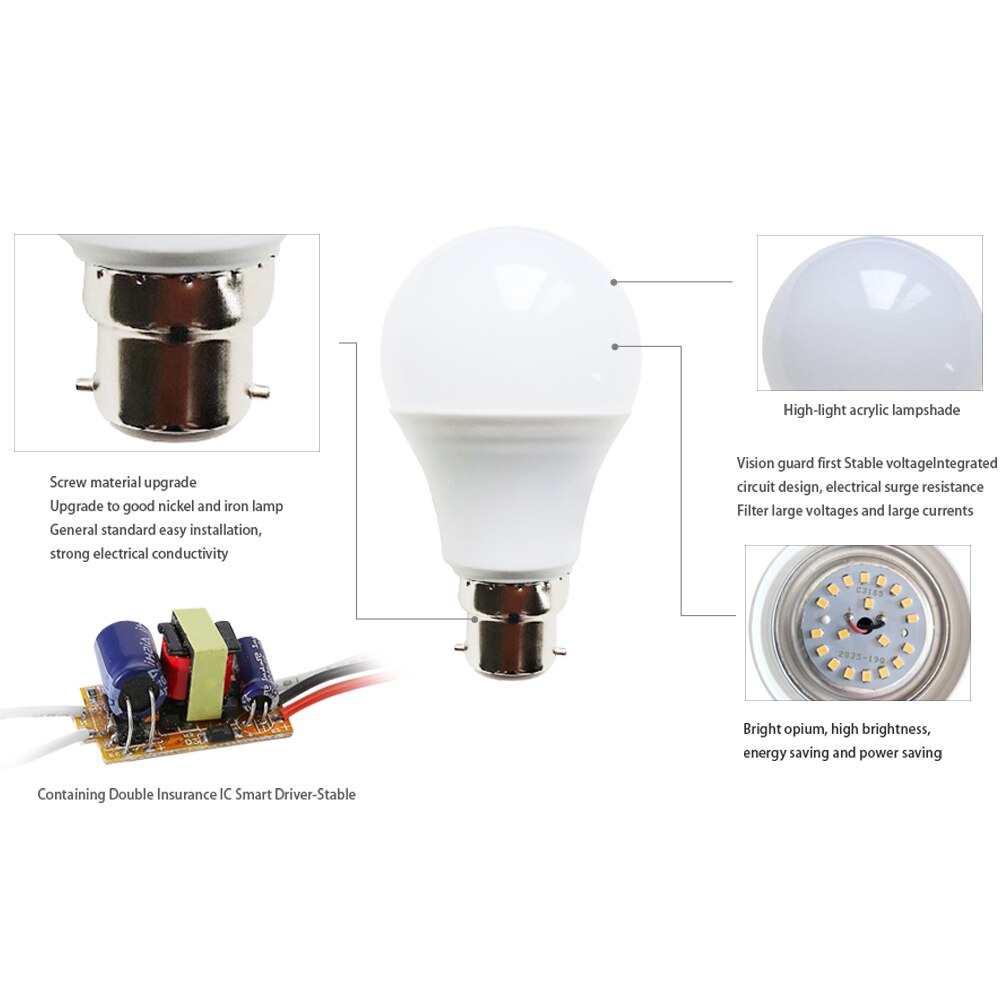 LED Lamp B22 LED Lamp 18 W 15 W 12 W 9 W 7 W 5 W 3 W LED licht Blubs Lampada Led Spotight Koud/Warm Wit AC 110 V 220 V 240 V Bombilla