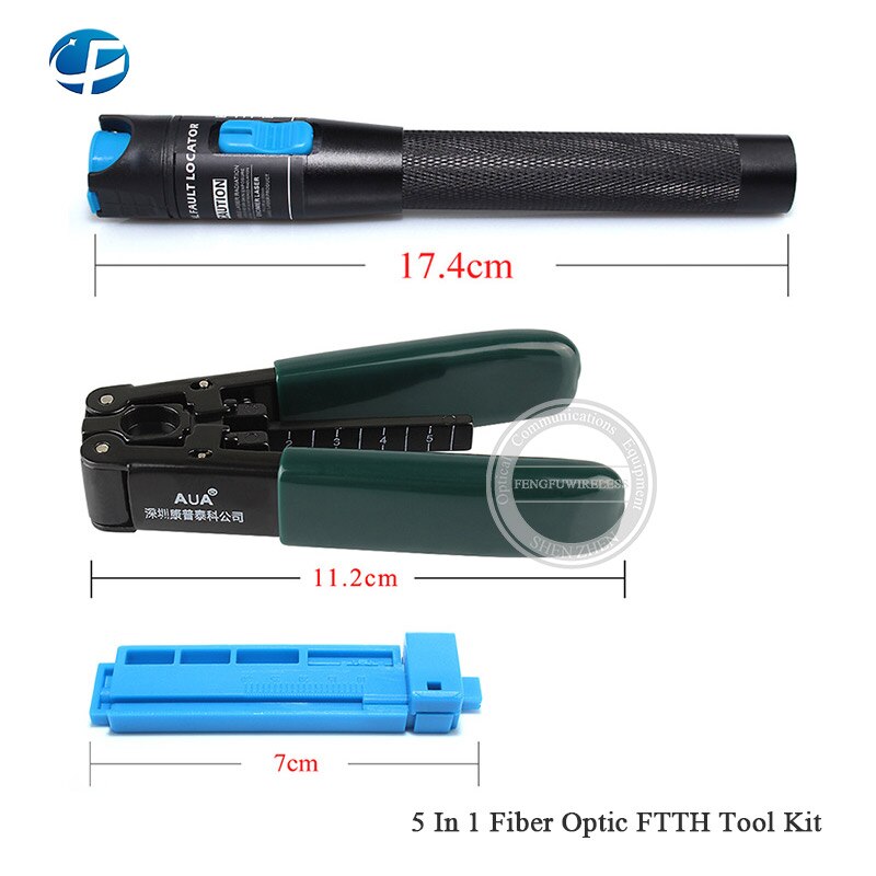 Kit di strumenti a fibra ottica FTTH 5 in 1 con localizzatore visivo di guasto 3-5MW, mannaia di FC-6S, CFS-2 dell'estrattore, pinza per il mugnaio, lunghezza fissa