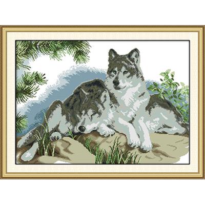 Varg djur korsstygn kit 14ct 11ct count print canvas nål broderi set gör det själv manuellt handarbete heminredning målning: Vinröd / 14ct tryckta