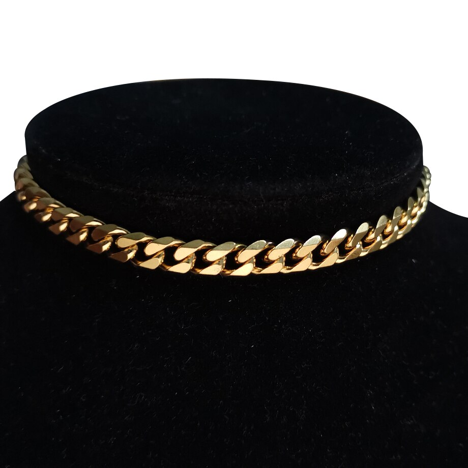 Punk Miami Cuban Choker Necklace Collar Statement Hip Hop Gold Color Stainless Steel 35+5cm Chain Necklace Women chocker