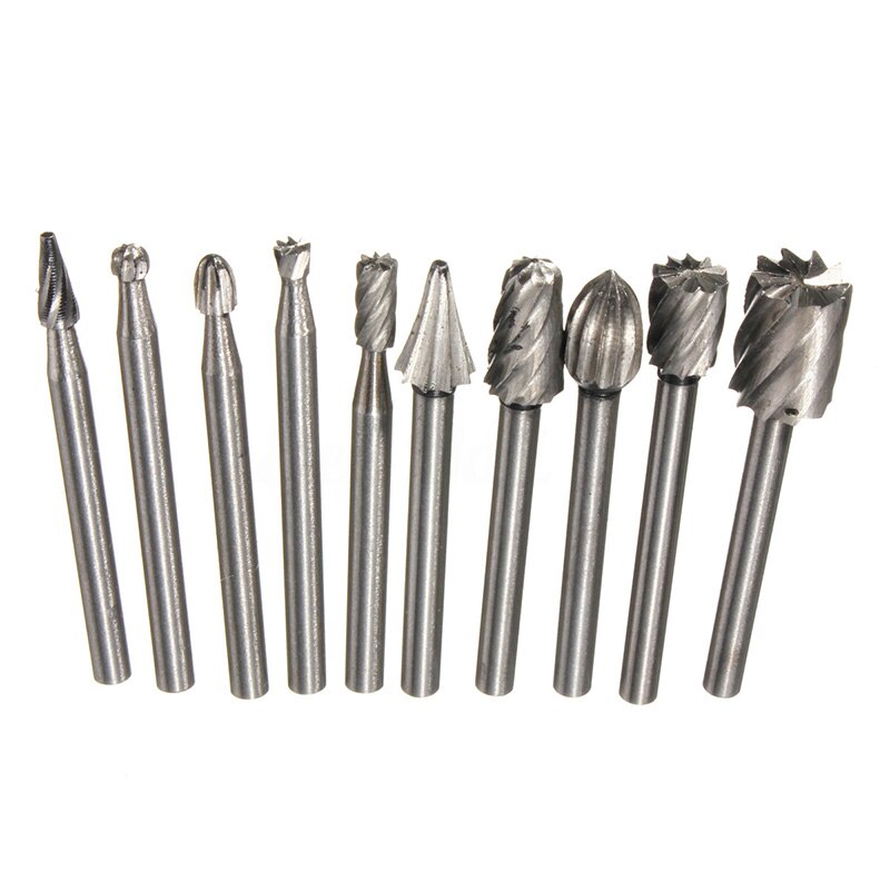 10Pcs High Speed Wood Working Drill Bits Rotary Files Mini Round HSS Burr Set Wood Carving Rasp For Dremel Shank Burs Tools: Default Title