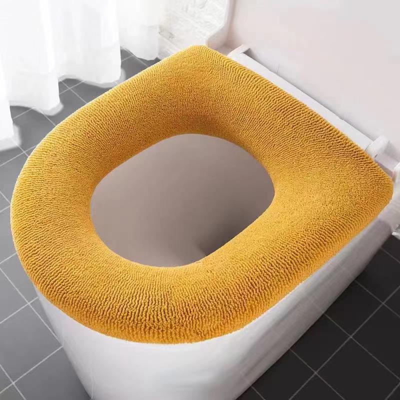 Winter Warm Toilet Seat Cover Closestool Mat Washable WC Bathroom Accessories Knitting Pure Color Soft O-shape Pad Bidet Cover: C