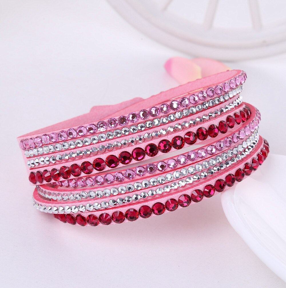 Stijl Lederen Armband Strass Kristal Armband Multilayer Hologram Armbanden Voor Vrouwen Sieraden: N