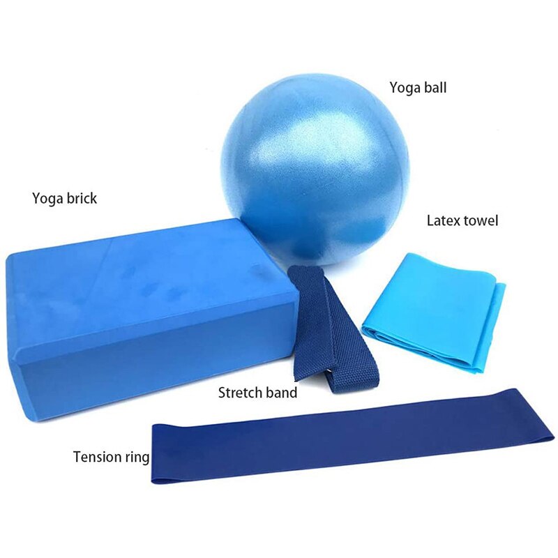 5 -teiliges set yoga-übungsgeräte für zuhause, yogaball, yogablock, stretch-latex-spannband, fitnessstudio-training, bodybuilding