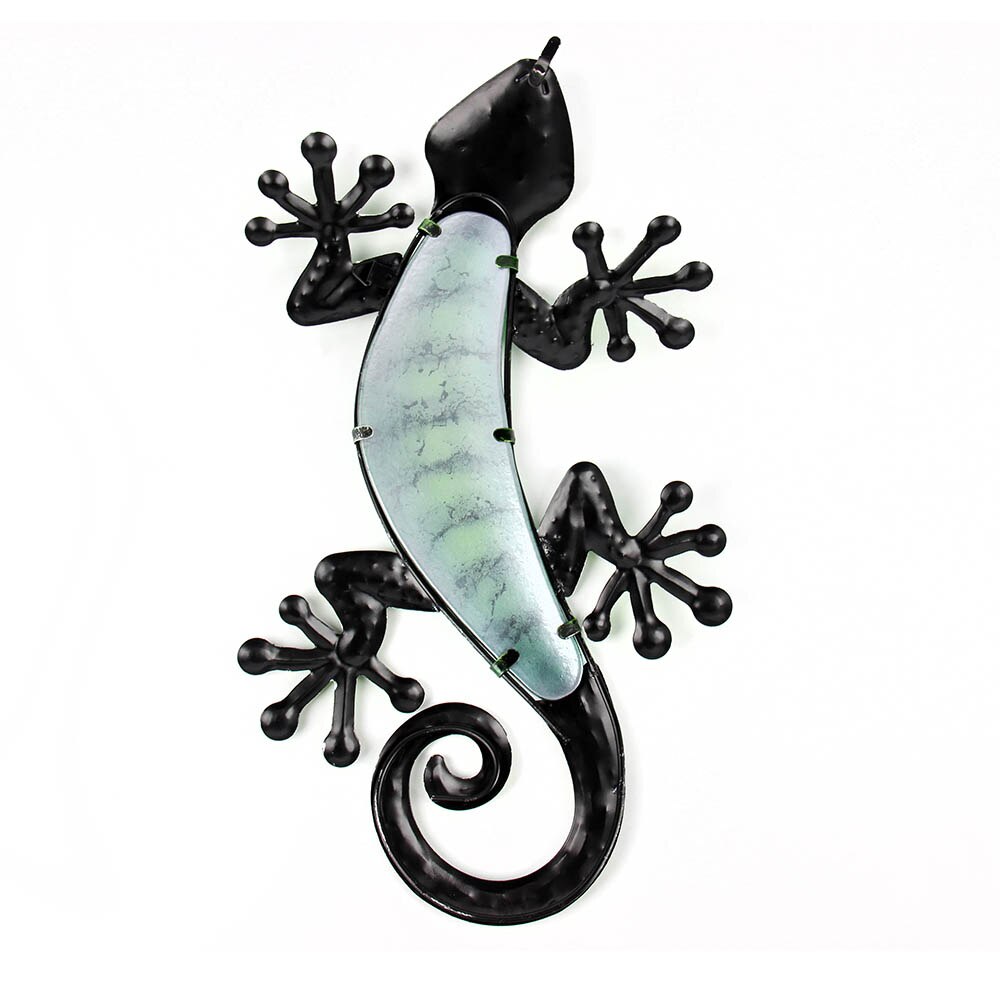 Metal Lizard Wall Art with Green Glass Painting for Garden Outdoor Decoration Animal Statues and Sculptures