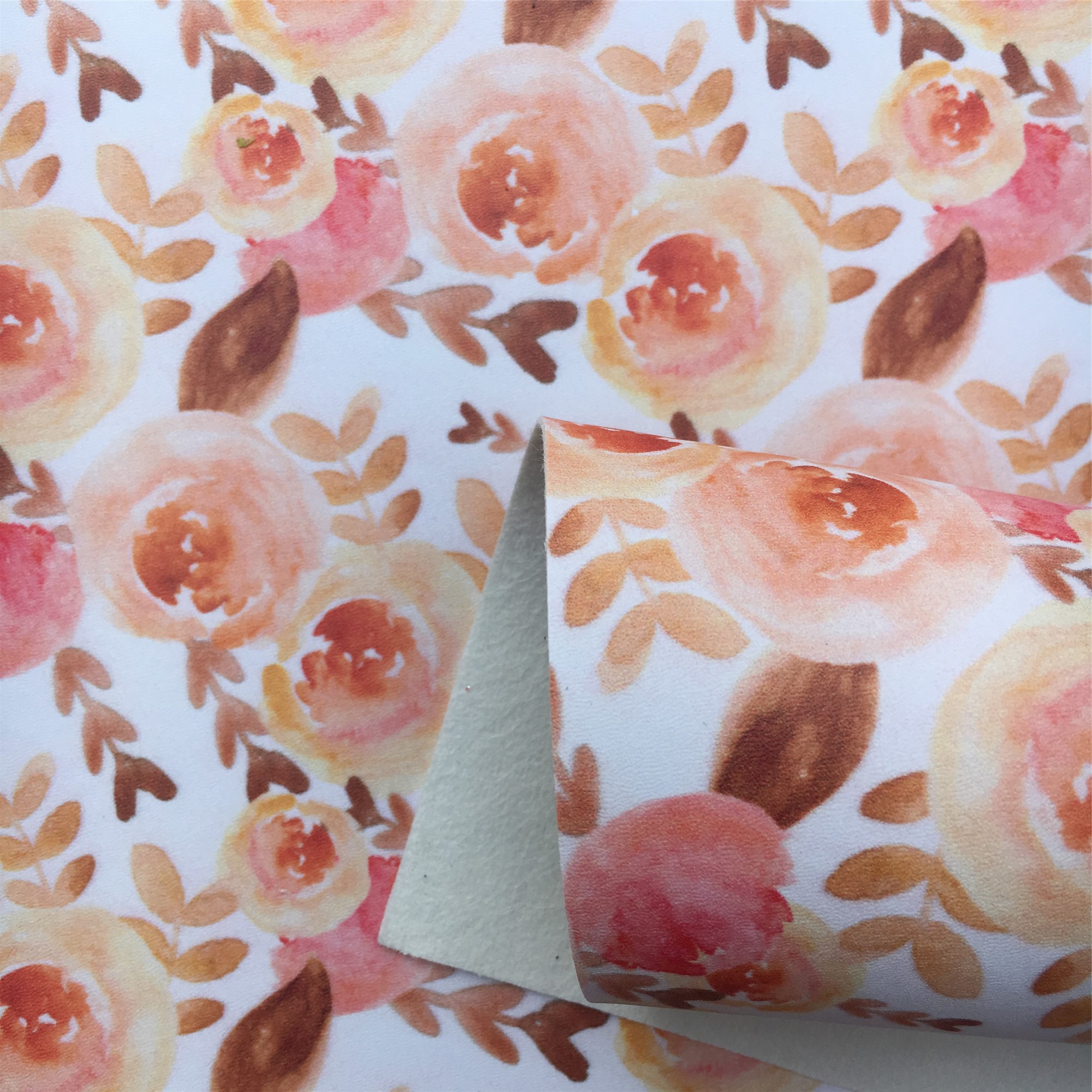 Gladde Textuur Faux Kunstleer Vel Bloemenprint Synthetisch Leer Stof Voor Bow Ambachten Diy Handgemaakte Materiaal, 1Yc20883: 1069017046 / Roll 20X120Cm