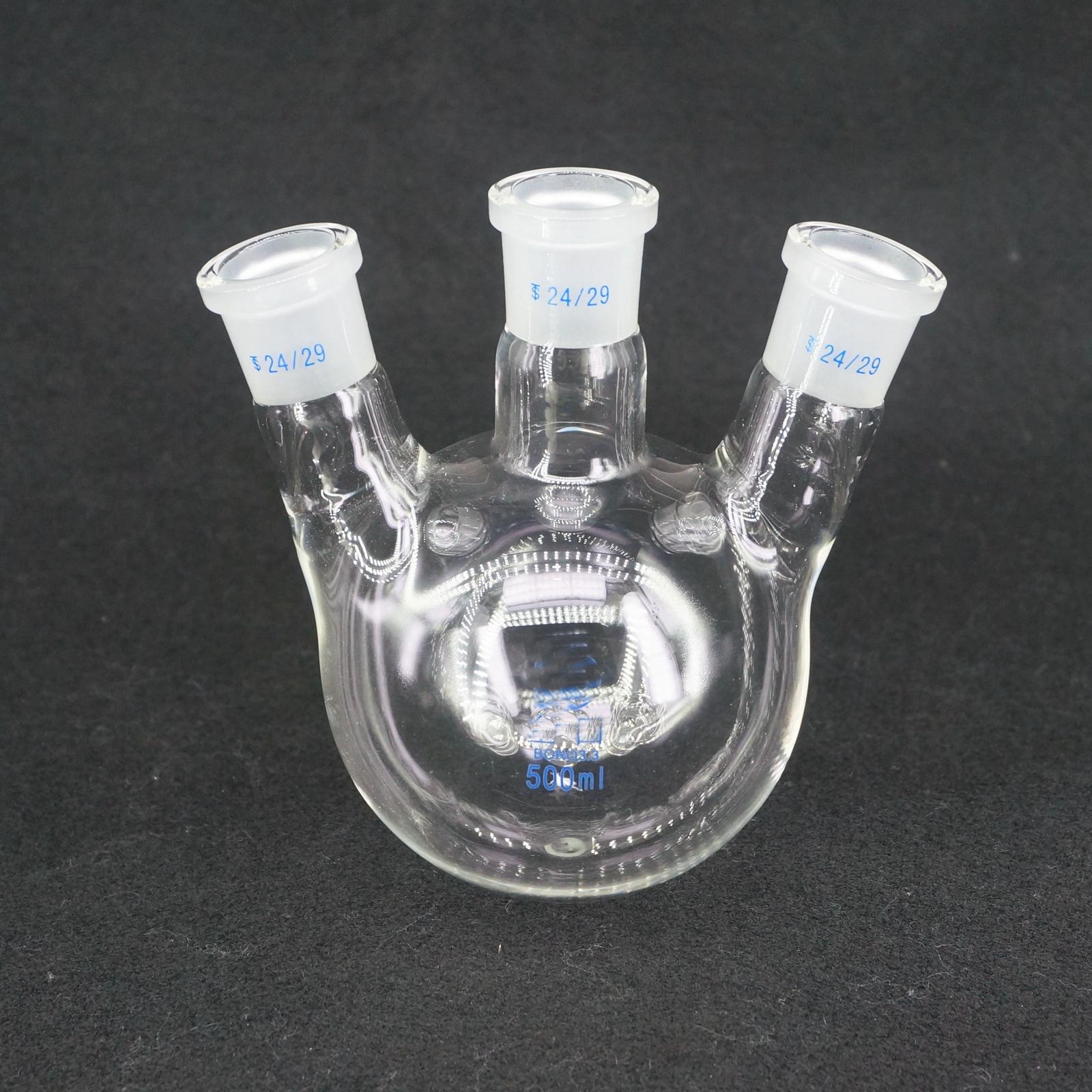 500 Ml Laboratorium Borosilicaatglas 24/29 Joint Glazen Kolf Ronde Bodem Met Drie Halzen