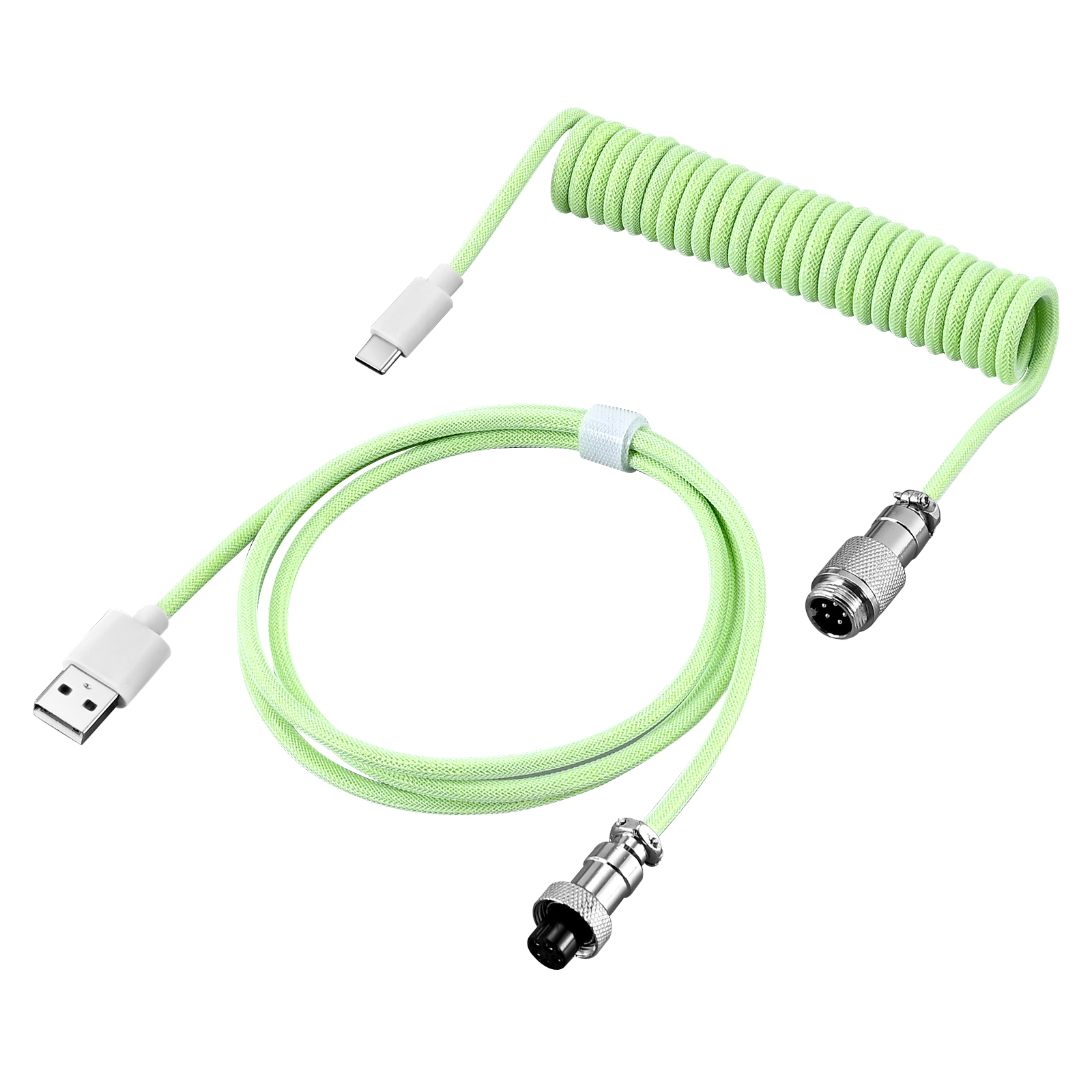 MAMBASNAKE C01Pro Cavo USB C a Spirale per Tastiera da Gioco, Cavo a Spirale Tastiera, Nylon Braided Coiled Cable USB C per Tastiera Meccanica, Type-C a USB-A, Connettore Aviazione Metal-Bianco