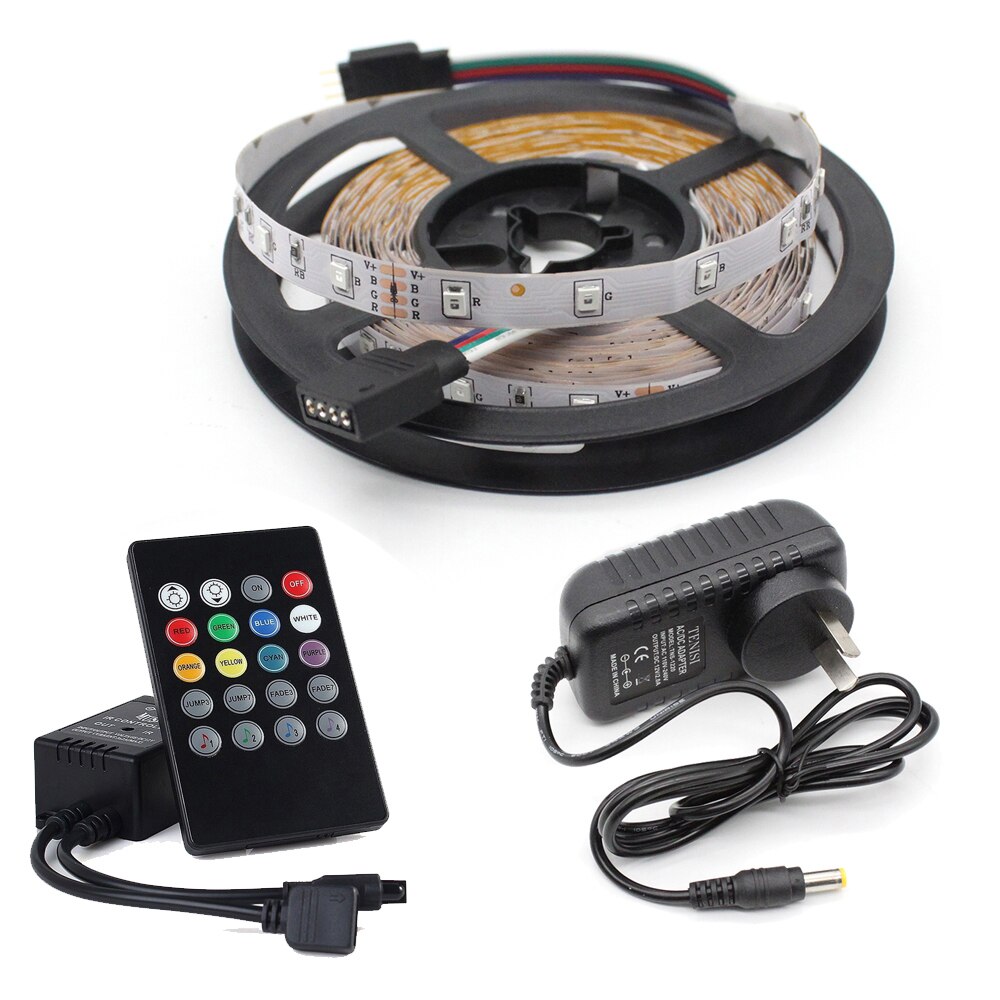 Tira de luces LED RGB 2835 con sincronización de música, 5 m, no impermeable, 12v, Sensor de sonido, Control de 20 teclas, cinta de retroiluminación: 5 M Full Set-AU Plug