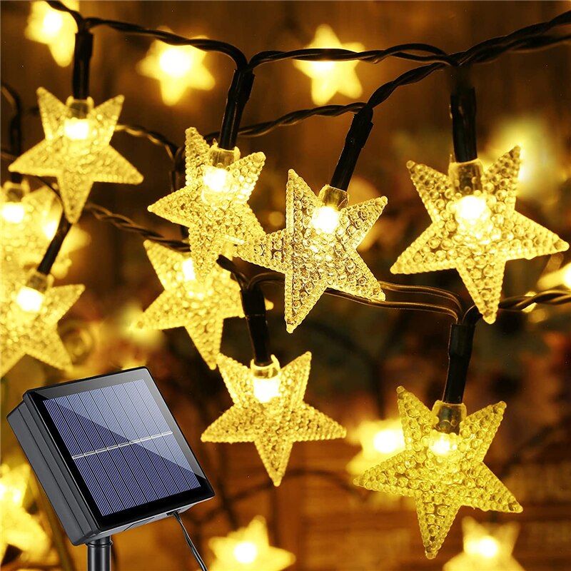 Solar Star String Lights 8 Modes Solar Powered Twinkle Fairy Lights Waterproof Star Light for Outdoor Gardens Lawn Christmas