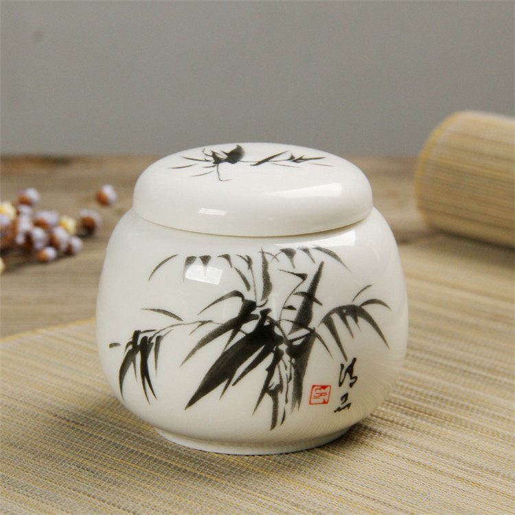 Boîte à thé Kongfu | Coffres traditionnels chinois de stockage de thé en porcelaine peinte à la main, nourriture Puer, poterie, thé vert: Bamboo Porcelain
