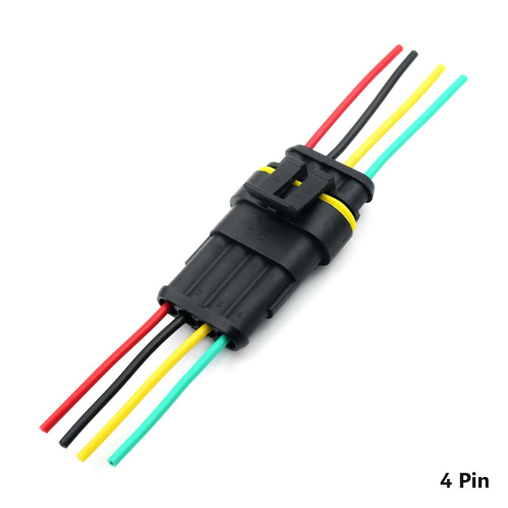 10Set 2/3/4Pin Plug Terminal Wire Connector Sealed Waterproof Electrical Car SUV Motorbikes Boats, Jet Ski: 4 Pin with 10cm wire