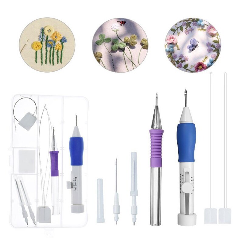 Craft Kits Embroidery Pen Set Magic DIY Embroidery Pen Stitching Knitting Craft Diy Sewing Tool Kit Punch Needle Set: double