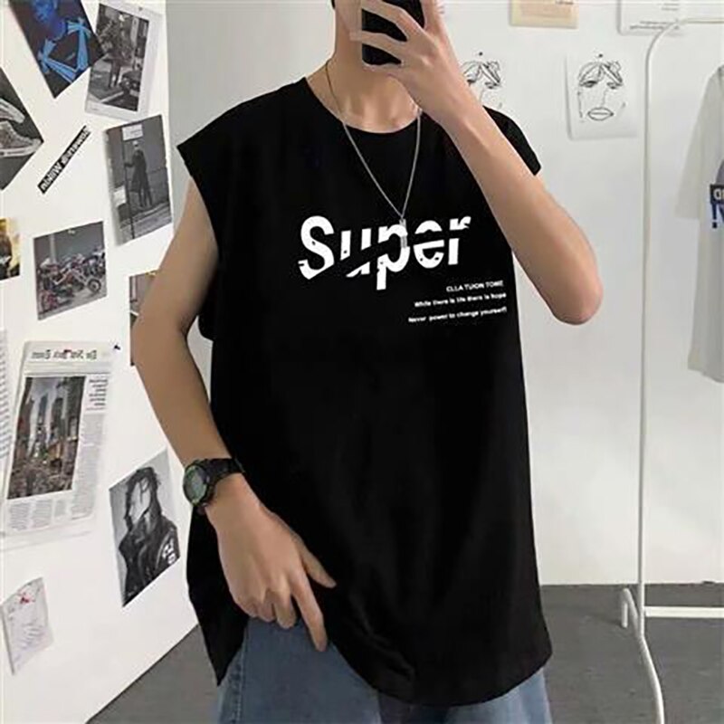 Shoulder Vest Male Tide Brand INS Hip Hop Personality Trend Clothes Summer Sleeveless T-shirt Loose Outside Vest