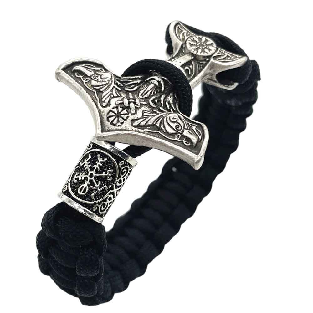 Norse Vikings Aegishjalmur młot thora Mjolnir Odin Raven Viking mężczyźni bransoletka słowiańska bransoletka: vegvisir Silver / 23 cm