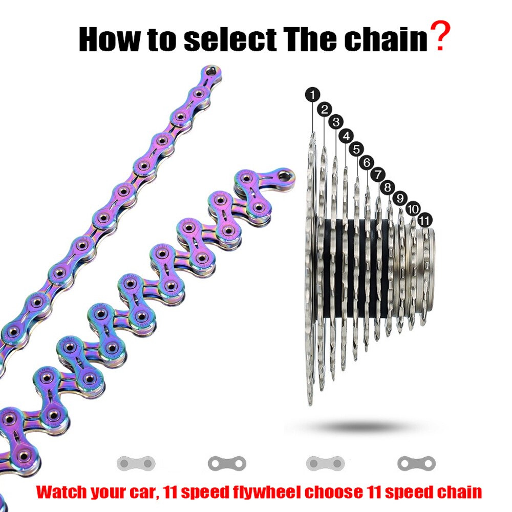 SUMC-cadenas de colores para bicicleta de montaña, accesorios para bici de 9V, 10V, 11V y 12V, cadena de arcoíris plegable con hebilla mágica