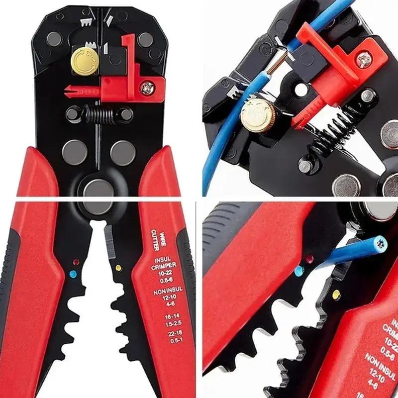 Krympetang kabelkutter automatisk avisoleringstang multifunksjonell hurtigstrengtang krympetang terminal 0.2-6.0 mm²: Rød