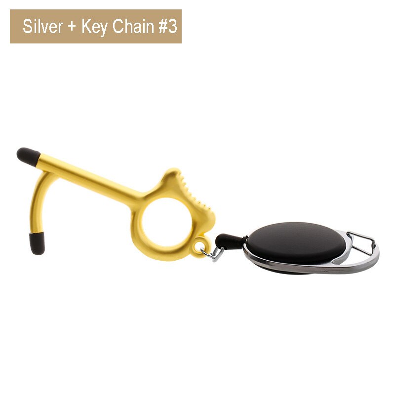 10 stuks/partij edc deuropener hygiëne hand antimicrobiële touchscreen stylus pers lift gereedschap deurgreep sleutelhanger: Gouden sleutelhanger 3